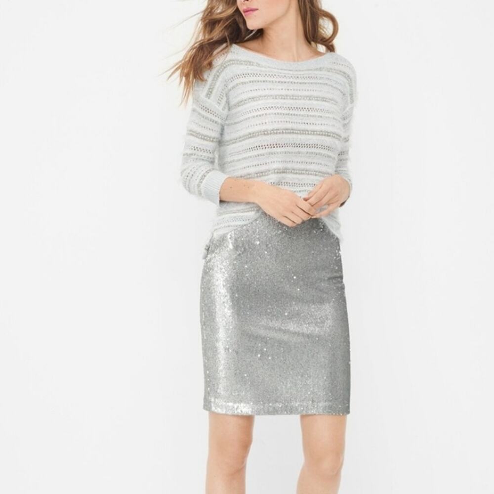 WHBM NWT sparkly silver full sequin fully lined pencil‎ skirt woman's size 0